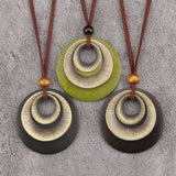 Bjesinmo Wooden Necklaces for Women Long Brown Necklaces Boho Pendant Necklace for Women Ethnic Style Wood Jewelry Necklace Bjesinmo