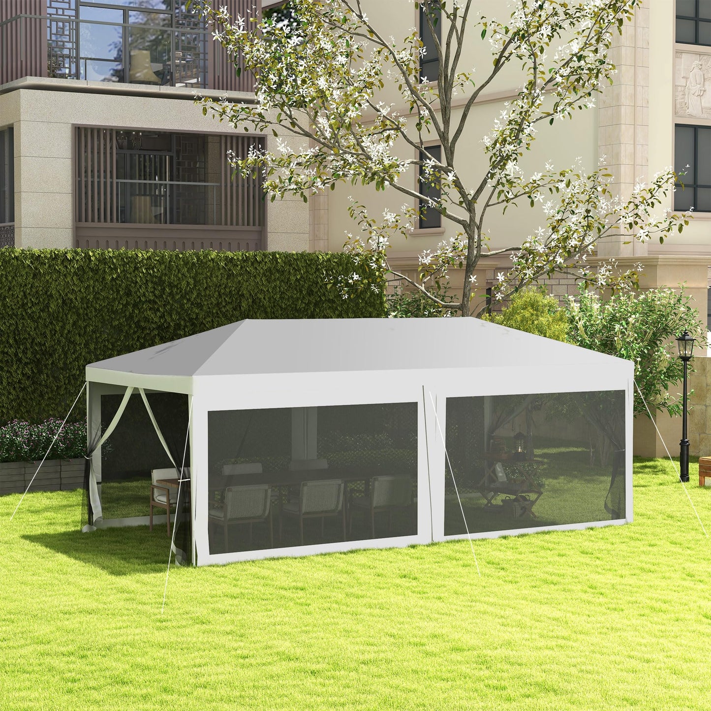 Outsunny 10' x 20' Canopy Tent Gazebo with 4 Removable Mesh Side Walls for Events & Weddings, White