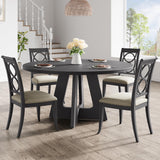 GarveeHome 47-Inch Round Large Dining Table Set for 4 to 6, Farmhouse Dinner Table with Wooden Top and Legs for Home Dining Room or Living Room - Black(No Chairs) GarveeHome