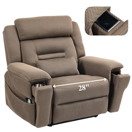 Big Man 400 lbs Recliners 28 Inch Wide Seat, Oversized Power Lift Recliner for Elderly Adults with Heat Massage, Lay Flat Recliner Chair Cup Holder & Wireless Phone Charger, USB Type C Charging JUUXO