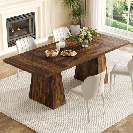 LITTLE TREE Dining Table for 6 People, Wooden Dining Table, Rectangle Table with Heavy Duty Legs, Modern Dining Table for Kitchen, Dining Room, Brown LITTLE TREE