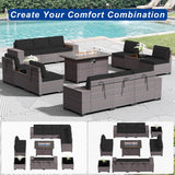 ASJMR Outdoor Patio Furniture Set with Fire Pit Table, 13 Pieces Outdoor Furniture Set Patio Sectional Set w/43in Propane Fire Pit, PE Wicker Rattan Patio Conversation Sets - Black. ASJMR