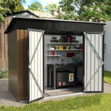 UDPATIO Outdoor Storage Shed 8x4 FT, Outside Sheds & Outdoor Storage Metal Galvanized Steel Yard, Patio, Lawn, Tool Shed with Lockable Door for Can, Bike, Lawnmower, Generator,Brown UDPATIO