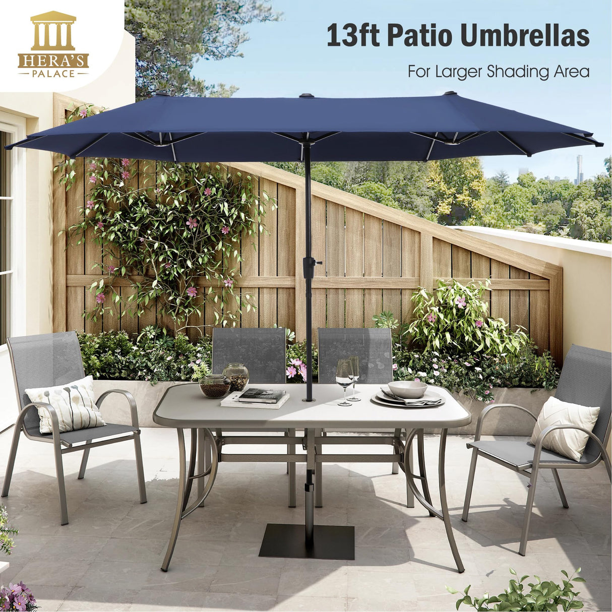 HERA'S PALACE 13 ft Rectangle Patio Umbrellas, Large Outdoor Umbrella with Crank, Powerful UV Protective, Table Umbrella Outdoor Patio for Backyard, Pool, Garden, Deck HERA'S PALACE
