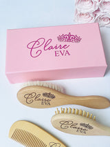 Personalized Wooden Baby Brush Set | Wooden Baby Brush and Comb Set| Personalized Baby Gift | Personalized Baby Gift Girls Girls | Princess Crown Forever Personalized