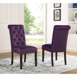 Roundhill Furniture Leviton Solid Wood Tufted Parsons Dining Chairs, Set of 2, Purple Roundhill Furniture