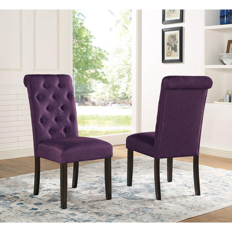 Roundhill Furniture Leviton Solid Wood Tufted Parsons Dining Chairs, Set of 2, Purple Roundhill Furniture
