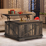 YITAHOME Farmhouse Lift Top Coffee Table, Square Wood Center Table with Large Hidden Storage Compartment for Living Room, Rustic Cocktail Table with Lift Top for Home Office,Dark Rustic Oak YITAHOME