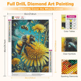 MOGTAA Bee Diamond Art Painting Kits for Adults, Bee Flowers Diamond Painting Kits for Beginners, DIY 5D Diamond Dots Kits Gem Painting for Home Art Decor 12x16 inch MOGTAA
