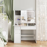 Makeup Vanity Desk Mirror with Lights, White Vanity Desk with Glass Top, Makeup Vanity with Power Outlet, Dressing Table with Jewelry Cabinet, 3 Drawers, Vanity for Women Maupvit