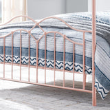 Merax Queen Size Canopy Bed Frame, Metal Four-Poster Platform Bed Frame, Under-Bed Storage Space, No Box Spring Needed Easy Assembly Pink Merax