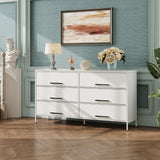 WLIVE White TV Stand for 60, 65, 70 inch TV, Large Entertainment Center with 6 Fabric Drawer, TV Media Console Table with Wood Top, Adjustable Feet for Living Room, WLIVE