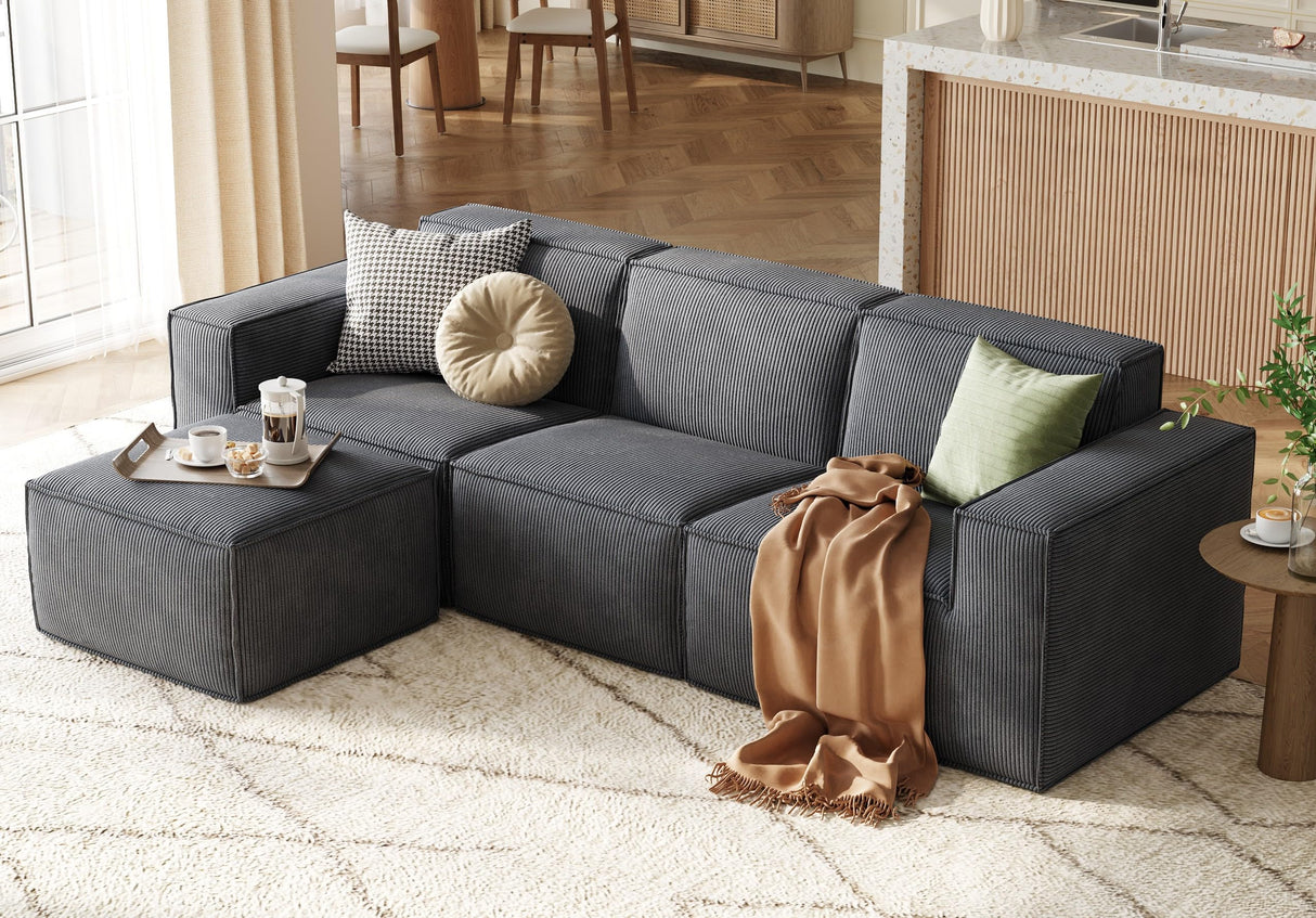 LINSY HOME Oversized Modular Sectional Sofa, 105" Cloud Couch L Shaped 3-Seat Sofa with Ottoman, Corduroy Deep Seat Modular Couches for Living Room, No Assembly Required, Bluish Grey LINSY HOME
