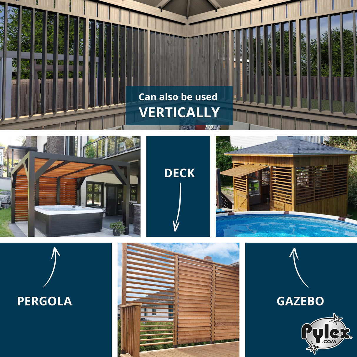 Pylex Deck Sunblind System 11060, Louvers Bracket Shutter Hardware Kit, Up to 11 Boards (48'') - Black Steel Baked Powder Coating Brackets Pylex