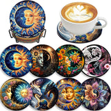 8 PCS Sun and Moon Diamond Art Coasters-Sun Diamond Painting Coasters Kits with Holder, DIY Moon Coaster Kit with Cork Bases for Adults Beginners as Gift Home Decors HITO