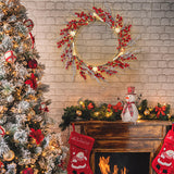 DR.DUDU 22 Inches Lighted Christmas Wreath for Front Door, Battery Operated Red Berry Artificial Wreaths with Light up Snowflakes Ornaments, Christmas Decorations for Home Mantle Holiday Party DR.DUDU