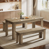 Tribesigns Dining Table Set for 6, 55.1-Inch Rectangle Kitchen Table with 2 Benches, 3-Piece Wooden Dining Room Table Set for Kitchen Tribesigns