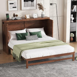 LUMISOL Murphy Bed with Charging Station, Queen Size Cabinet Bed Frame with Storage Drawer, Solid Pine Wood Folding Bed Frame for Home Office, Studio, Guest Room, Walnut LUMISOL