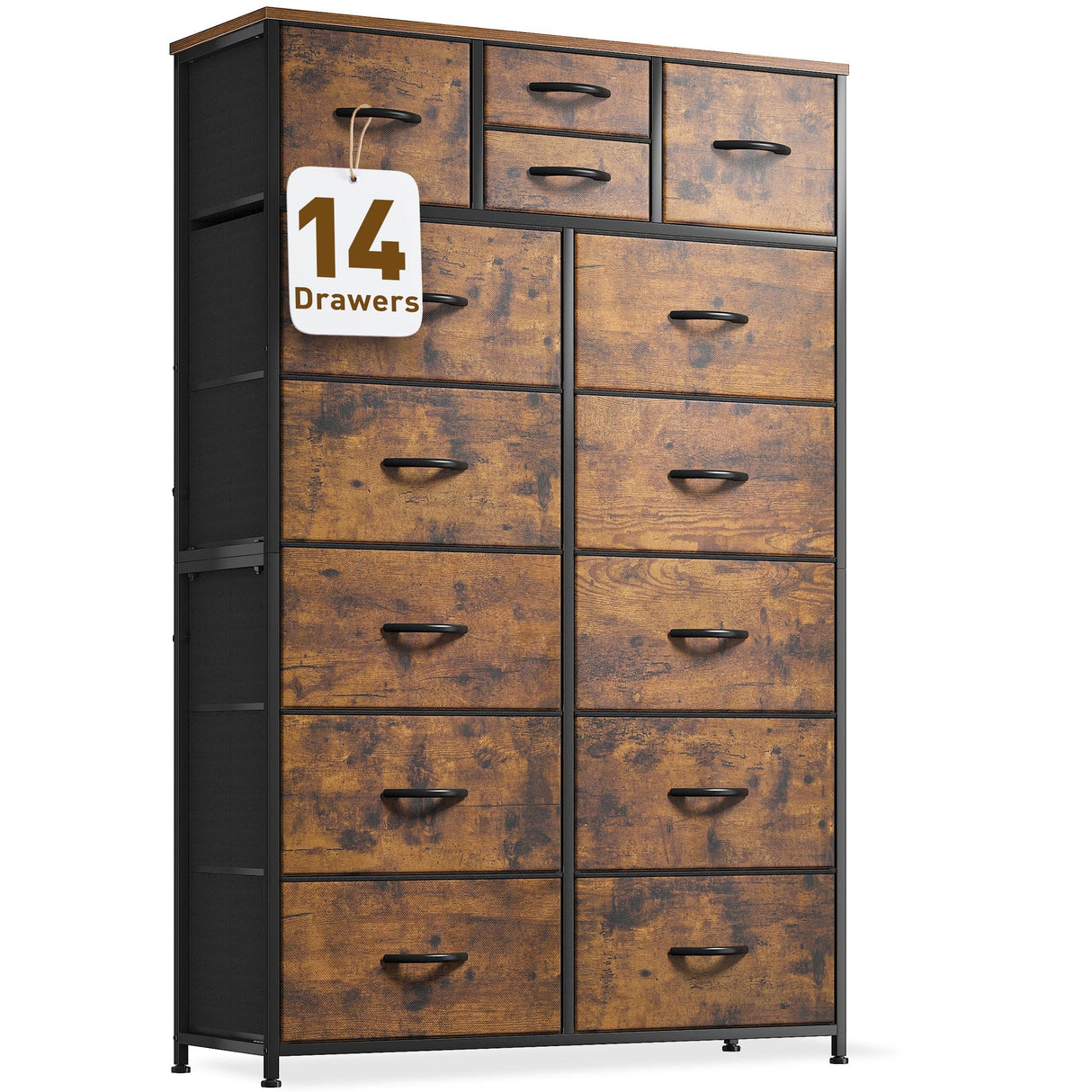EnHomee 14 Drawer Dresser, Tall Dressers for Bedroom, Large Bedroom Dressers & Chests of Drawers, Sturdy Metal Frame & Wood Top, Easy Assembly, Closet, Living Room, Rustic Brown EnHomee