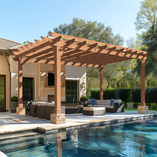 VEIKOU 12’x16’ Wood Pergola, Patio Pergola with Solid Cedar Structure, Outdoor Pergola Backyard Gazebo with Unparalleled Slatted Roof Trellis for Deck Grill Party Garden