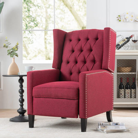 Pushback Recliner,Comfortable Wingback Recliner Sofa Chair With Adjustable Backrest Tufted Fabric Upholstered Armchair,Retro Rivets Decorated Recliner for Living Room Bedroom Office Home Theater (Red) Gustonhon