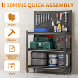 Workbench with Pegboard, 48" H Adjustable Heavy Duty Work Table with Wheels, Heavy Duty Workstation, Metal Tool Work Bench for Garage Warehouse Workshop Firstsky