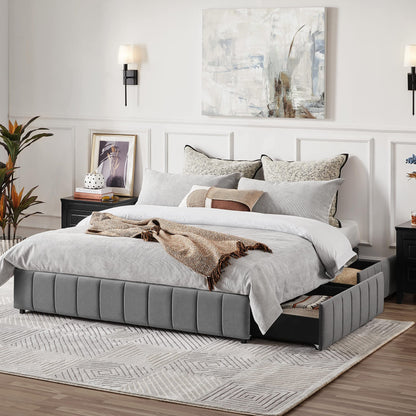 Yaheetech Dark Grey Upholstered Queen Bed with 4 Storage Drawers and No Fixed Headboard - WoodArtSupply