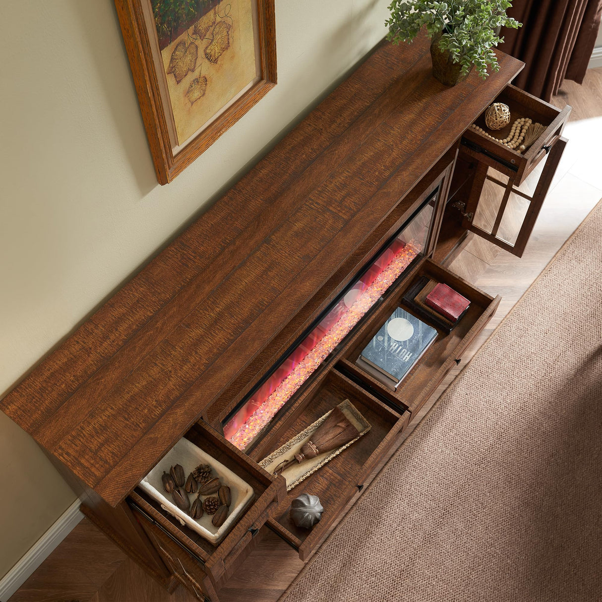 RedLemon Farmhouse Fireplace TV Stand for 80 Inch TV, 36" Tall Entertainment Center with 42" Crystal Eletric Fireplace, Modern Media Console Table with LED Lights for Living Room, Reclaimed Barnwood RedLemon