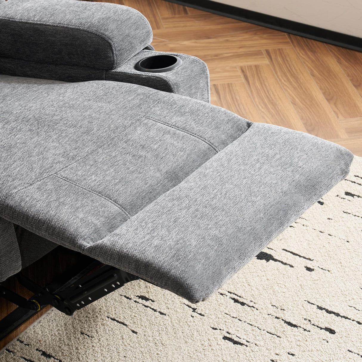 75'' Manual Reclining Sofa with Storage Drawer, 3 Seat Wall Hugger Recliner Couch with Cup Holders, Side Pockets, Chenille Fabric, Compact 3-Person Recliner for RV, Living Room, Apartment (Grey) LURVIA