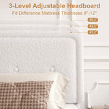 viplov King Size Boucle Bed Frame, Upholstered Platform Bed Frame with Adjustable Headboard, Anti-Collision Soft Rounded Corners, No Box Spring Needed, Easy Assembly, Noise Free, White viplov