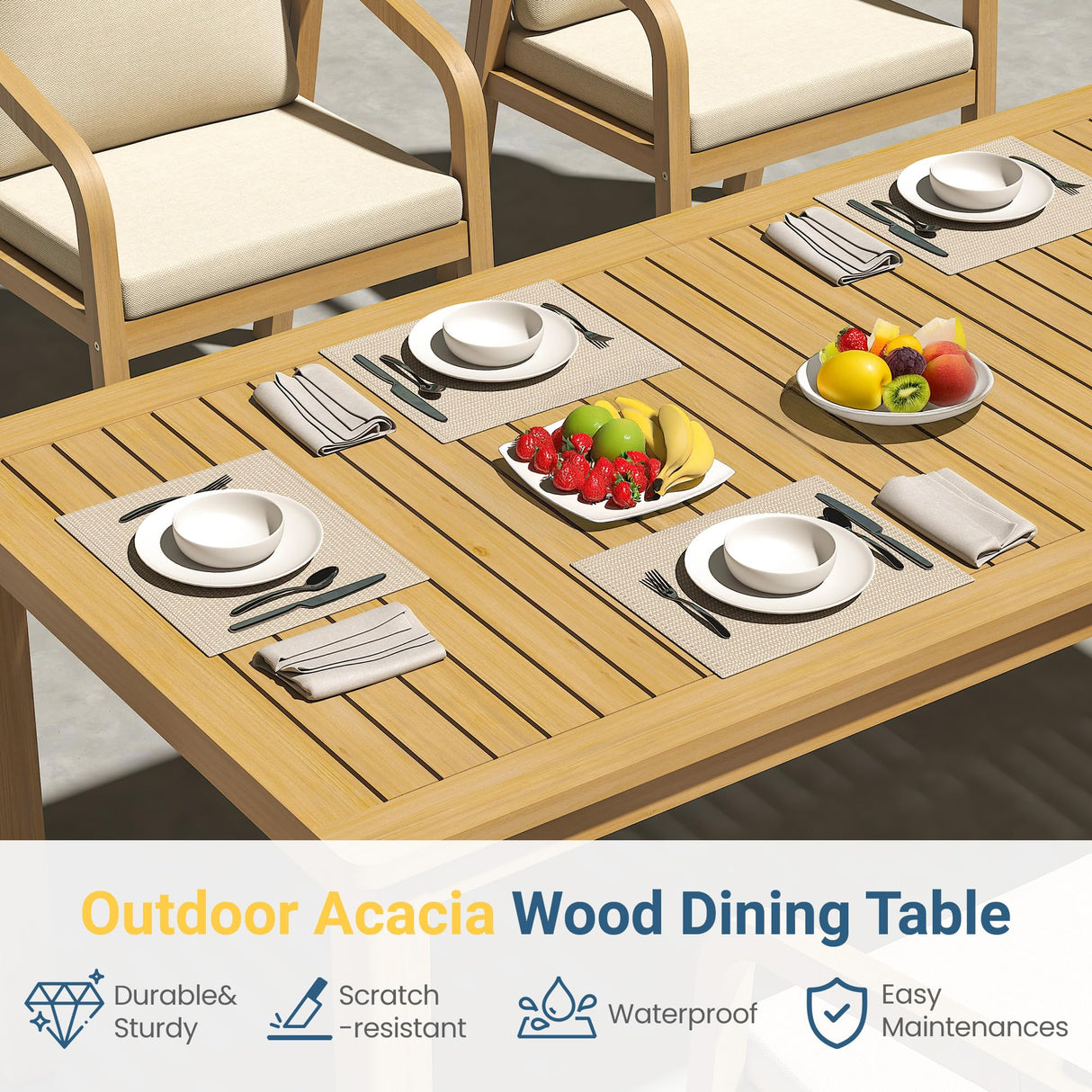 Wisteria Lane 6 Pieces Acacia Patio Dining Set for 6, Patio Dining Table and Chairs Set with Cushion, Modern Outdoor Dining Furniture Set for Lawn Backyard Garden Deck, Beige Wisteria Lane