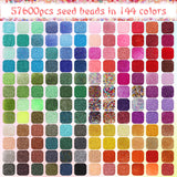 EuTengHao 57600pcs 2mm Glass Seed Beads Small Craft Beads for DIY Bracelet Necklaces Crafting Jewelry Making Supplies with Beading Needles Elastic Strings (144 Colors, 400Pcs Per Color) EuTengHao