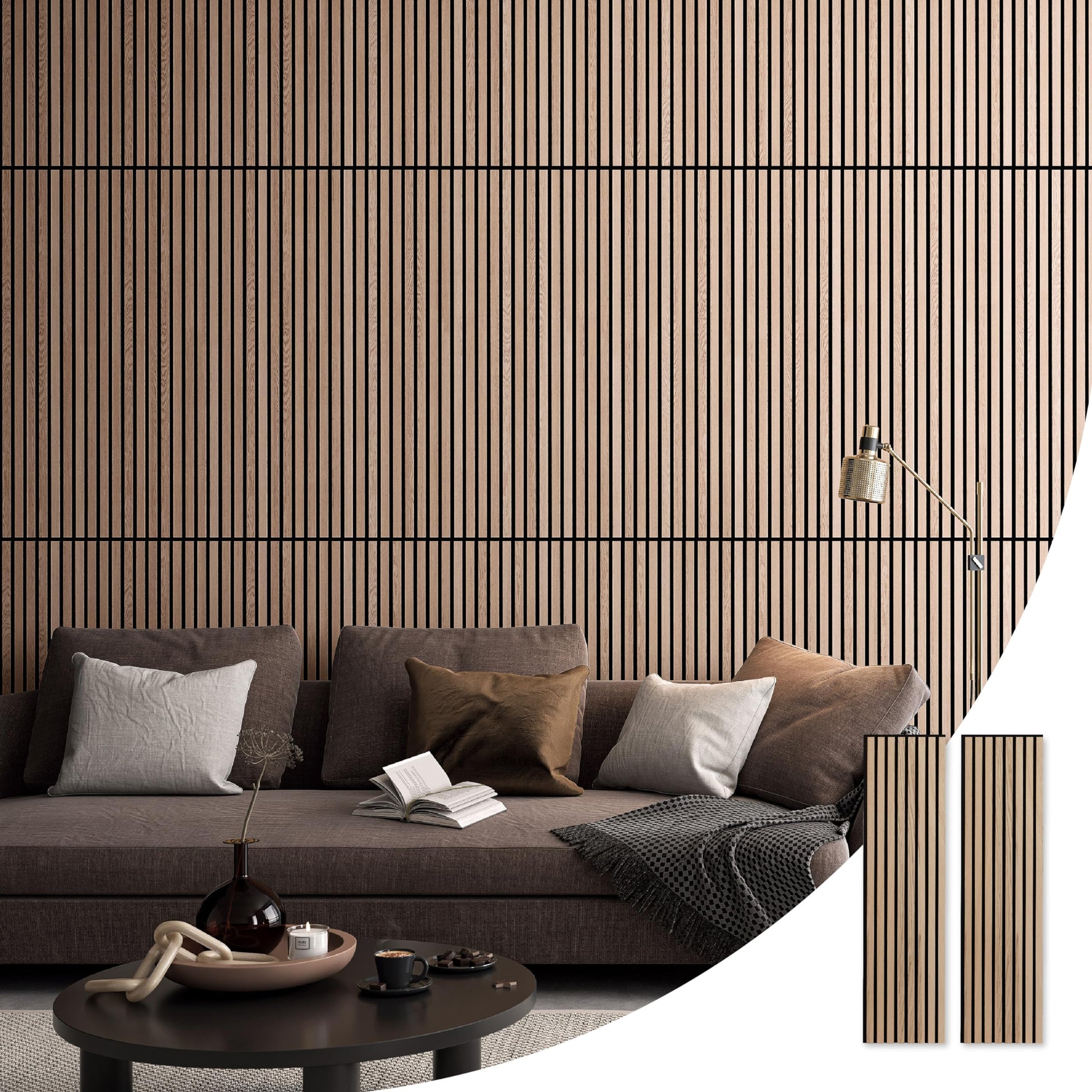 SLATPANEL Two Acoustic Wood Wall Veneer Slat Panels - Natural Oak | 47.24” x 12.6” Each | Soundproof Paneling | Wall Panels for Interior Wall Decor | Luxury Wood Veneer Panel | 0.78” Depth - WoodArtSupply