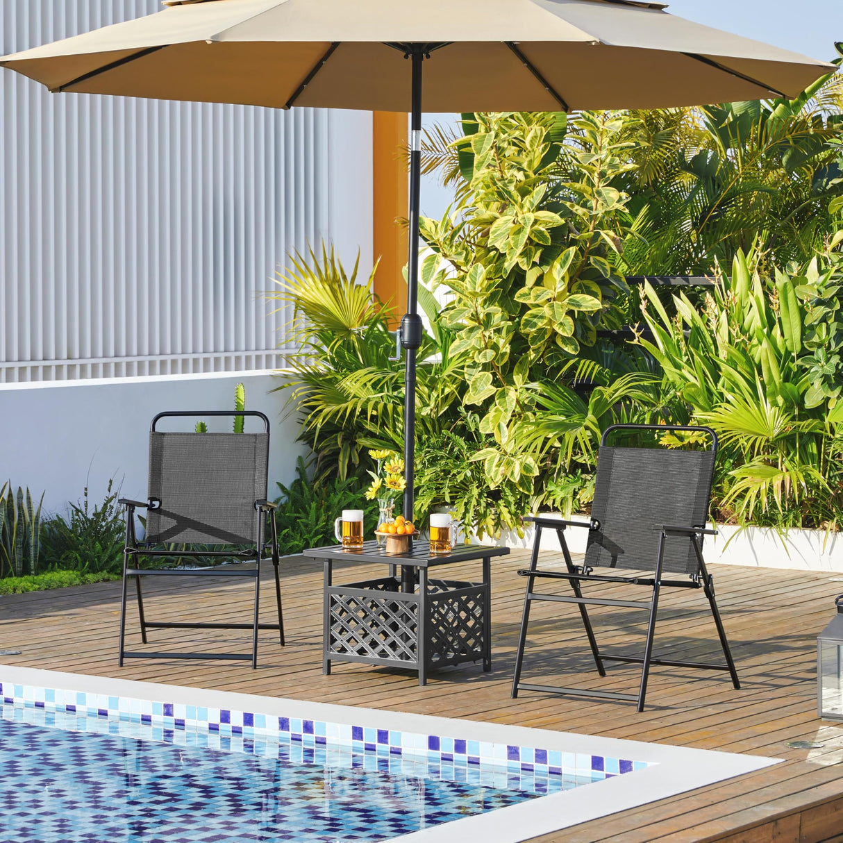 Yaheetech Outdoor Patio Chairs Set of 2, Folding Patio Chairs with Metal Frame, Armrests, Portable Dining Chairs for Camping, Lawn, Garden and Porch, Black Yaheetech