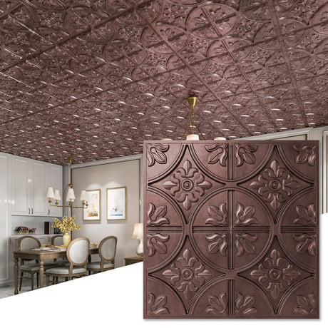 Art3d Drop Ceiling Tiles 2x2, Glue-up Ceiling Panel, Fancy Classic Style, Antique Copper Art3d