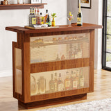 Tribesigns Caramel Brown Farmhouse Rattan Bar Cabinet with 4 Stemware Racks and Ample Storage Tribesigns