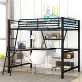 Full Size Loft Bed with Desk and Storage Shelf, Heavy Duty Loft Bed Full Size, Full Loft Bed with L- Shaped Desk and Guardrail, Full Size Loft Bed for Kids, Teens, Adults, Full Size Loft Bed Black Bellemave