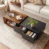 LITTLE TREE Expandable Wooden Coffee Table with 2 Drawers, Space-Saving Rectangular Farmhouse Center Table, Perfect for Living Room and Office, Brown and Black LITTLE TREE