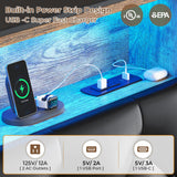 HAUOMS Twin Bed Frame with 3-Tier Headboard & Hidden Storage, Upholstered LED Bed Frame with 4 Drawers and Charging Station,Platform Metal Bed Frame with Storage, No Box Spring Needed, PU Black HAUOMS