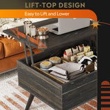 WLIVE Wood Lift Top Coffee Table with Hidden Compartment and Adjustable Storage Shelf, Lift Tabletop Dining Table for Home Living Room, Office, Charcoal Black WLIVE