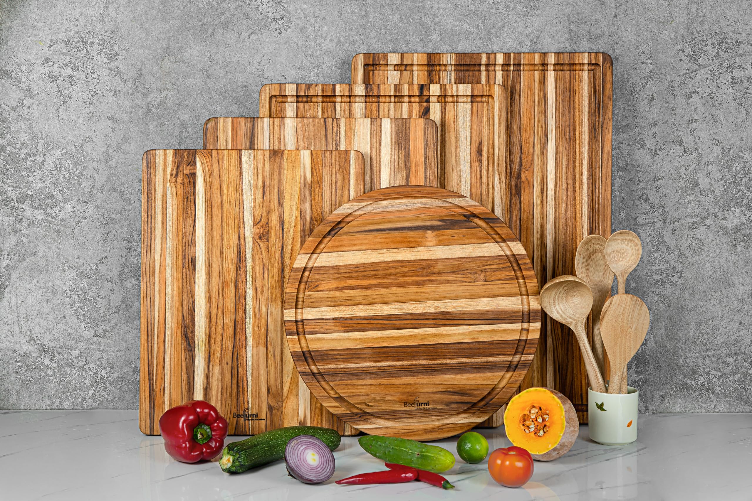 BEEFURNI Teak Wood Cutting Board with Hand Grip