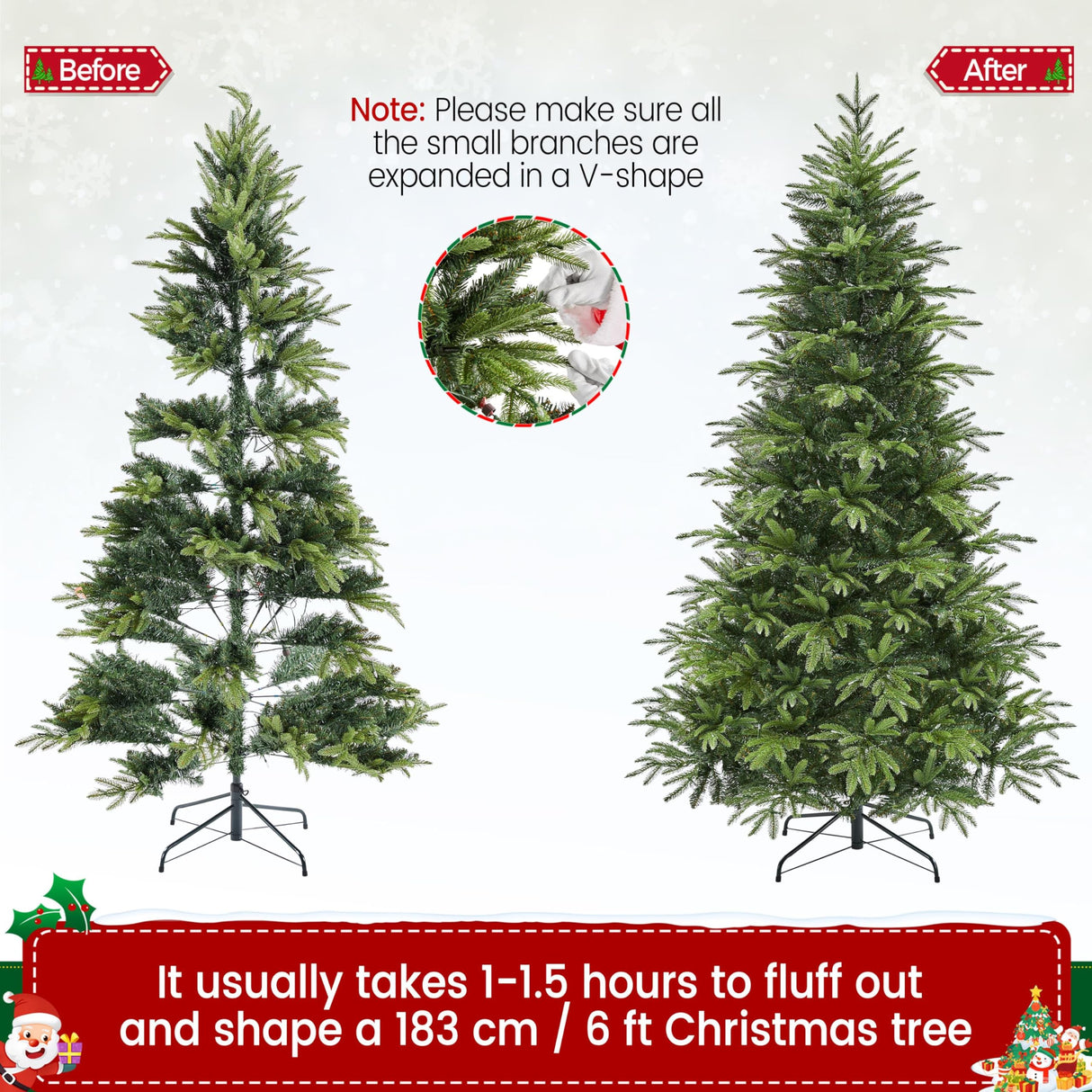 Yaheetech 6ft Pre-Lit Aspen Christmas Tree with 350 Multicolored LED Lights, 1576 PE & PVC Branch Tips, 9 Light Modes Lighted Artifical Noble Fir, Holiday Décor, Foldable Metal Stand Yaheetech