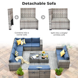 ovios 12 Pieces Patio Furniture Set, Outdoor Wicker Sectional Sofa with Glass Table Comfy Cushions, Modern Modular Deep Seat Couch Rattan Conversation Set, Denim Blue ovios