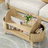 Fsbecl 46.45'' Oval Coffee Tables for Living Room, Mid Century Modern Coffee Table with Storage, Wood Fluted Accent Center Table with Flip-Top Lids for Home,Office (Wood Color) Fsbecl