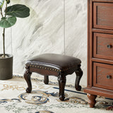 LKZ Foot Stool Microfiber Leather Ottoman Wooden Vintage Stool Small Sofa Stool Footrest Stool for Living Room Bedroom (Black-Brown) LKZ