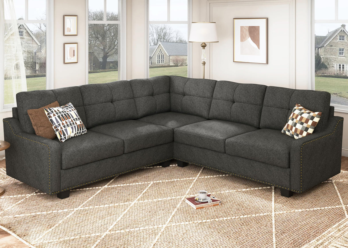 HONBAY Convertible Sectional Sofa L Shaped Couch for Small Apartment Reversible Sectional Couch for Living Room,Dark Grey HONBAY