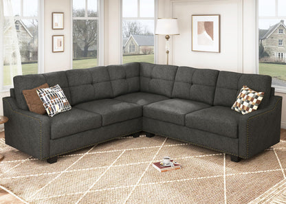 HONBAY Convertible Sectional Sofa L Shaped Couch for Small Apartment Reversible Sectional Couch for Living Room,Dark Grey