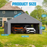 Benass 20x20 Carport Canopy, Heavy Duty Car Port, Portable Car Ports Garage with 2 Roll-Up Drive Through Doors, Grey Benass