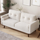 65" Mid Century Modern Couch Sofa Loveseat, Comfy Love Seat Couches for Living Room, 2 Seater Teddy Fleece Boucle Upholstered Deep Seat Couch for Bedroom Office Small Space, Beige Cream IDEALHOUSE