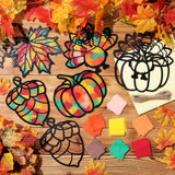 Tinlade 24 Pack Fall DIY Suncatcher Paper Crafts Stained Glass Effect Paper Suncatchers, 600 Tissue Papers, Window Art Arts and Crafts for Thanksgiving Halloween Party Favors Tinlade